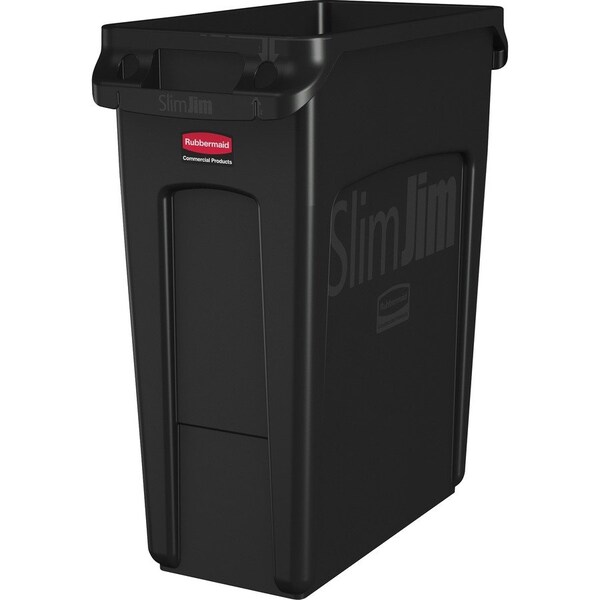 16 gal Rectangular Slim-Profile Plastic Can, Black, 11 in